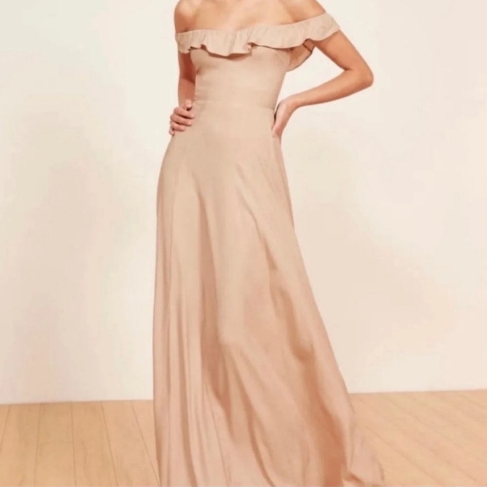 Reformation off the shoulder Verbena dress in blush: 0